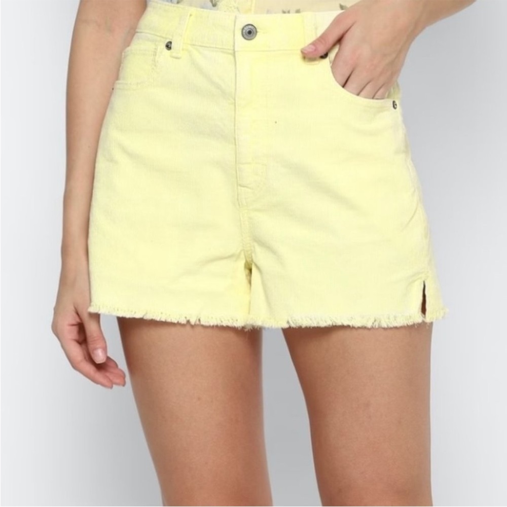 American Eagle Yellow Corduroy Mom High Rise Raw Hem Shorts 4